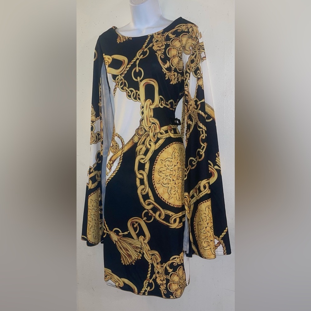 Ashley Stewart Black and Gold Chain Print Dress - Picture 5 of 7